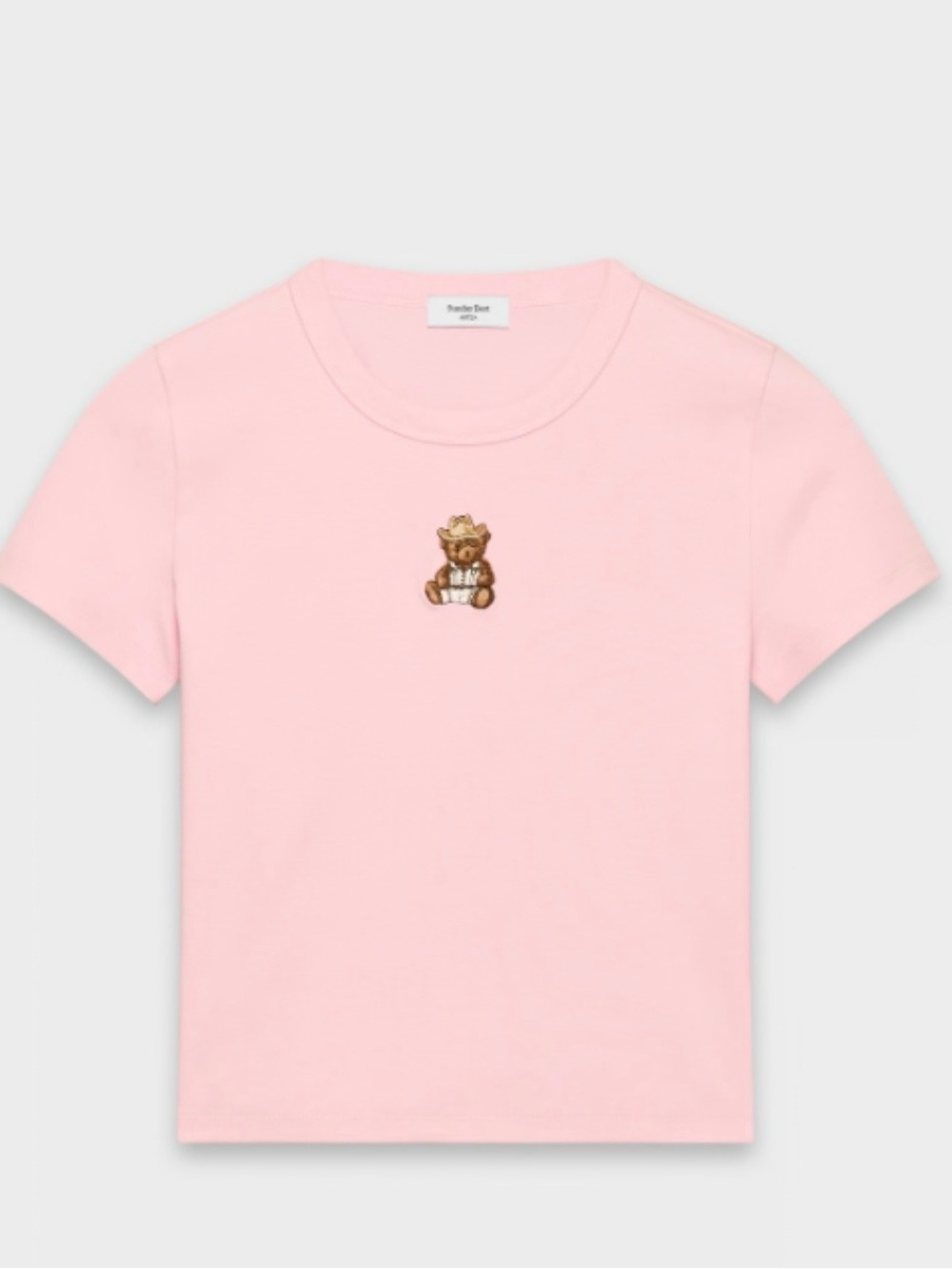 NWT Aritzia Sunday Best Light Pink Short Sleeve Knit Top with Embroidered Bear - Picture 3 of 6